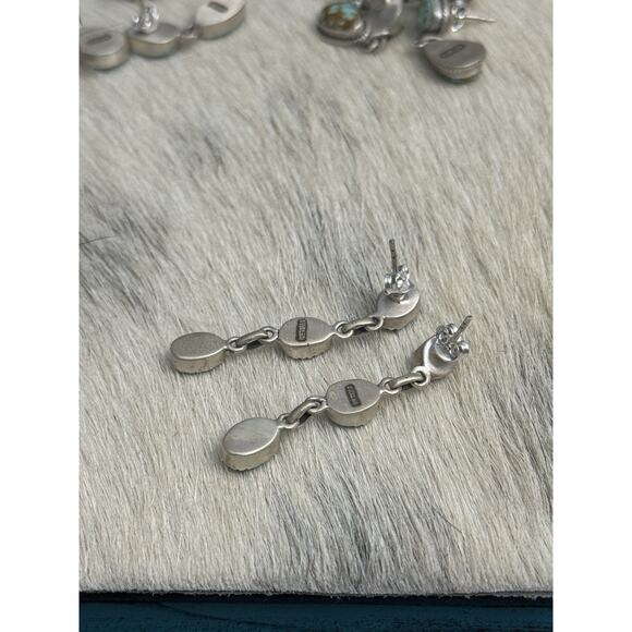 Native American Sterling Silver Blue Ridge Turquoise Triple Dangle Post Earrings - Picture 5 of 6